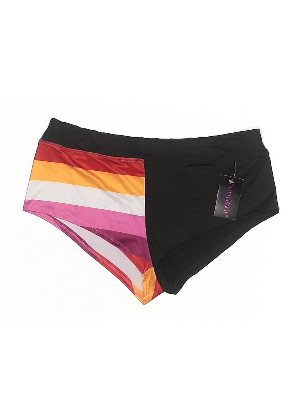 Women’s Colorblock Swim Shorts - Black with Pink/Orange Stripes